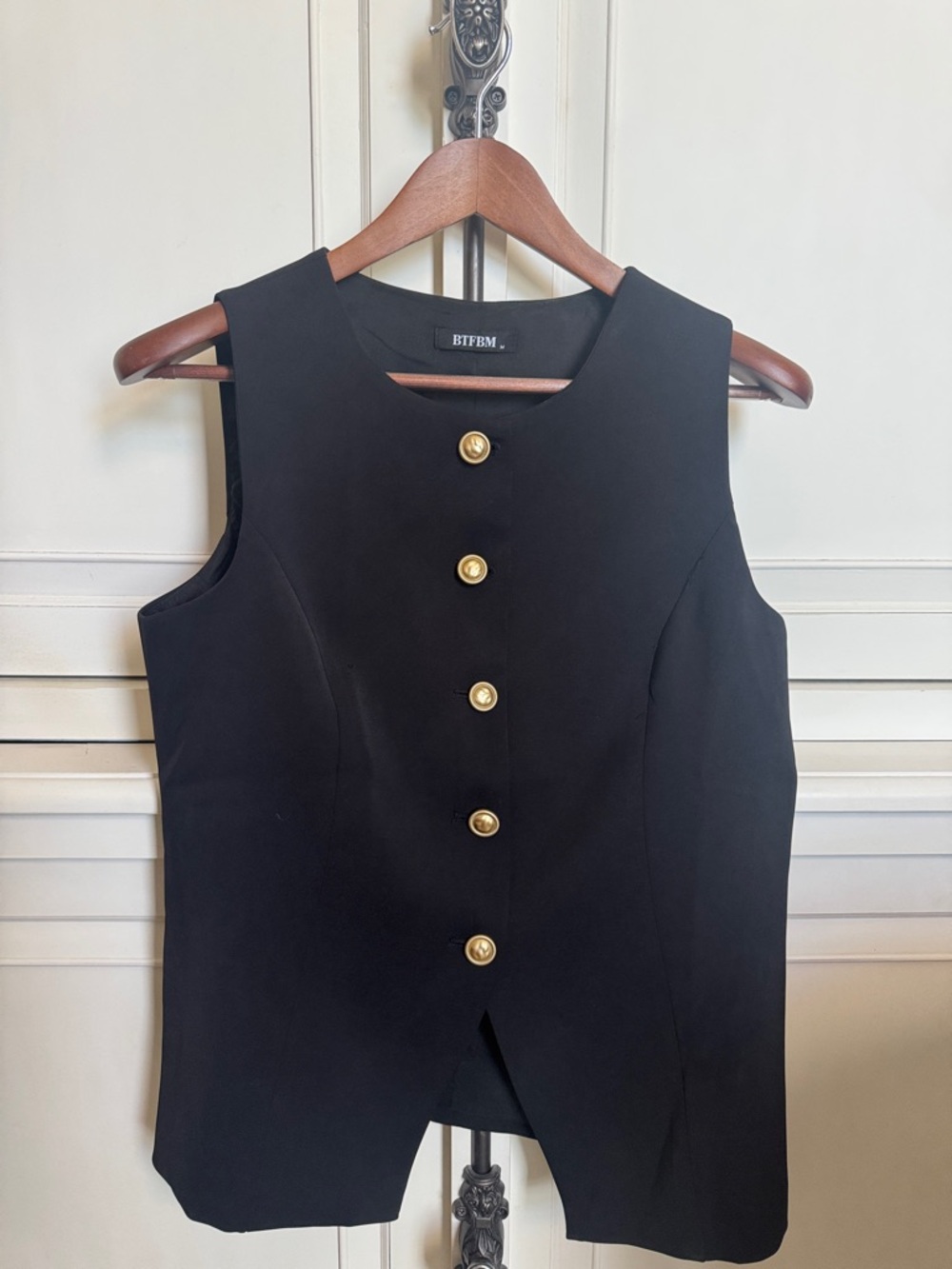 Black Sleeveless Button Front Top with Gold Buttons